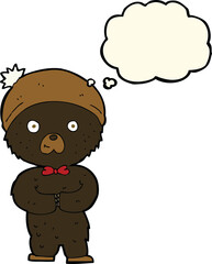 cartoon little black bear with thought bubble