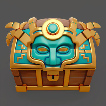 Mayan treasure chest. Inca treasure chest. Mayan loot box. Mayan chest game icon. 3D treasure chest icon. Game treasure chest. Mayan case. Aztec treasure chest