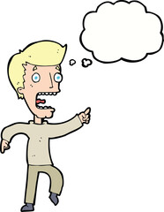 cartoon terrified man with thought bubble