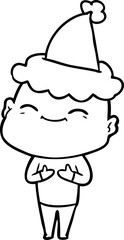 happy hand drawn line drawing of a bald man wearing santa hat