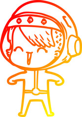warm gradient line drawing of a happy cartoon space girl