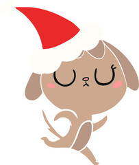 cute hand drawn flat color illustration of a dog wearing santa hat