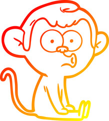 warm gradient line drawing of a cartoon hooting monkey