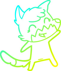 cold gradient line drawing of a happy cartoon fox