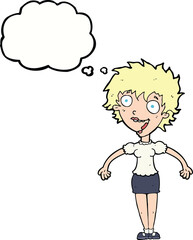 cartoon excited woman with thought bubble