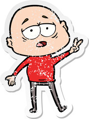 distressed sticker of a cartoon tired bald man