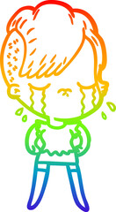 rainbow gradient line drawing of a cartoon crying girl