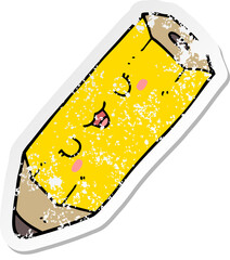 distressed sticker of a cute cartoon pencil