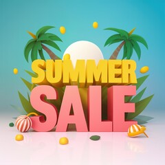 Obraz premium Summer time vector banner design, colorful beach elements in white background.