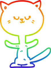 rainbow gradient line drawing of a cartoon happy cat