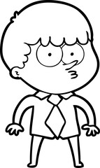 cartoon nervous boy in shirt and tie