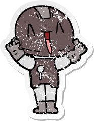 distressed sticker of a cartoon robot
