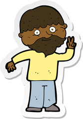 sticker of a cartoon man giving peace sign