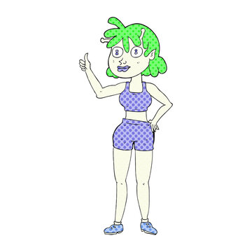 freehand drawn cartoon alien gym girl
