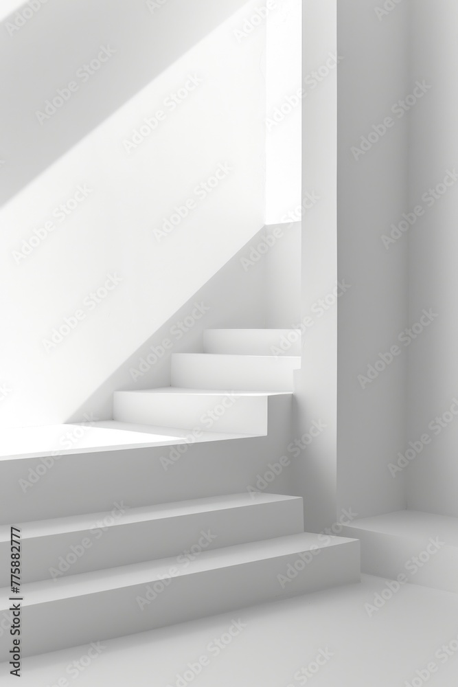 Aufkleber a simple white room with a staircase and a window. suitable for interior design concepts