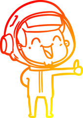 warm gradient line drawing of a happy cartoon astronaut