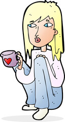 Fototapeta premium cartoon woman sitting with cup of coffee