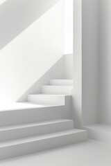 A simple white room with a staircase and a window. Suitable for interior design concepts