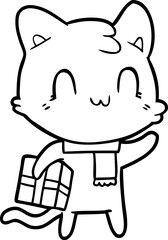 Obraz na płótnie Canvas cartoon happy cat wearing scarf