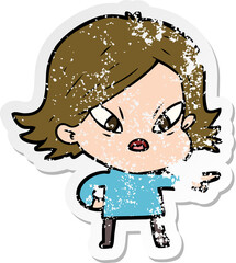 distressed sticker of a cartoon stressed woman