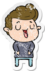 distressed sticker of a happy cartoon man