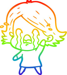 rainbow gradient line drawing of a cartoon woman crying