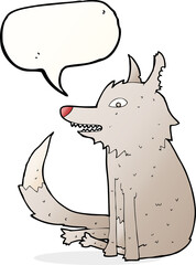 cartoon wolf sitting with speech bubble