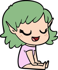 happy cartoon elf girl sitting on floor