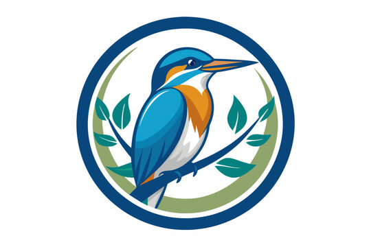 recommend clip art: kingfisher sitting on a branch in a circle logo vector illustration