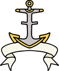 traditional tattoo with banner of an anchor