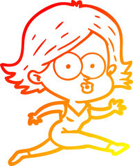 warm gradient line drawing of a cartoon girl pouting