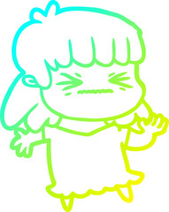 cold gradient line drawing of a cartoon angry girl