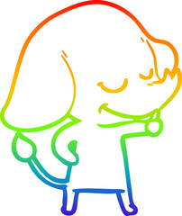 rainbow gradient line drawing of a cartoon smiling elephant