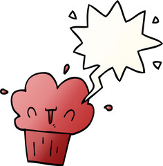 cartoon cupcake with speech bubble in smooth gradient style