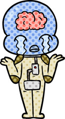 cartoon big brain alien crying