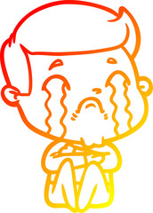 warm gradient line drawing of a cartoon man crying