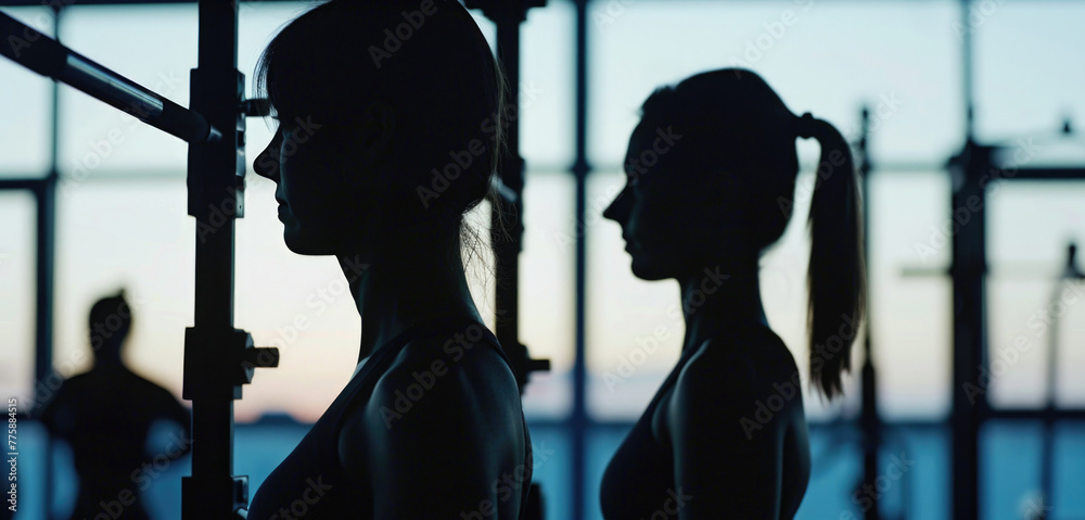 Poster silhouette of a couple standing in front of a window. suitable for relationship and lifestyle concep