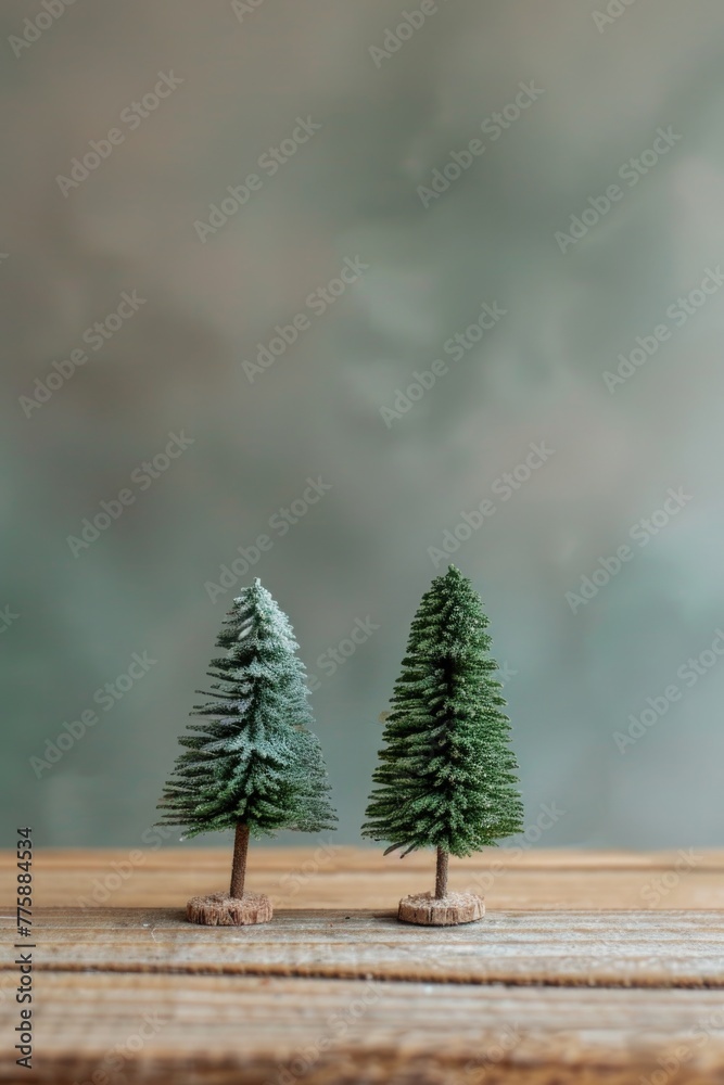 Poster miniature trees displayed on a rustic table, suitable for home decor ideas