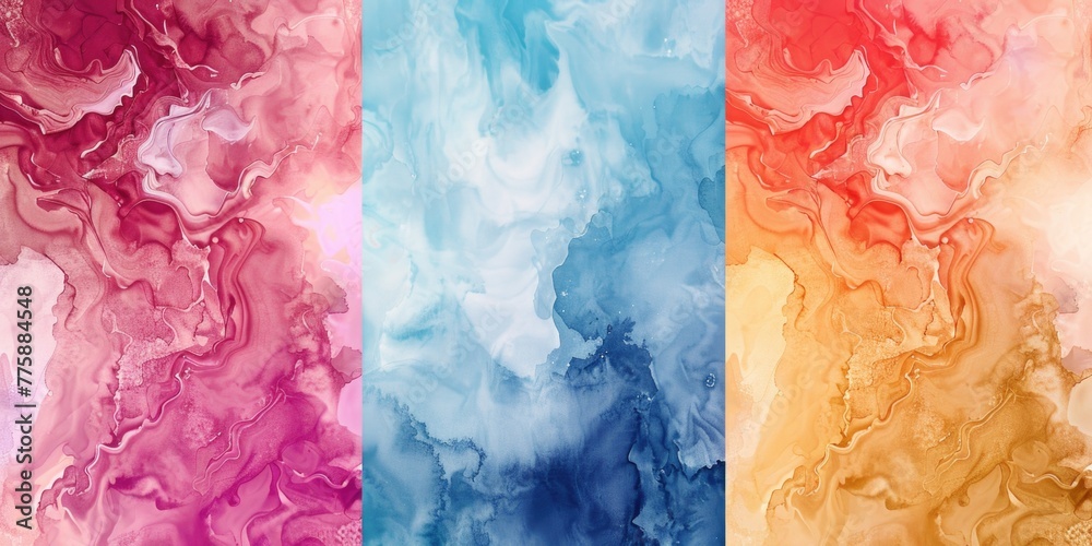 Poster four different colors of paint on a white background. suitable for art projects