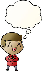 cartoon laughing man with thought bubble in smooth gradient style