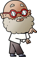 cartoon curious man with beard and glasses