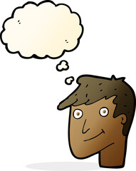 cartoon happy man with thought bubble