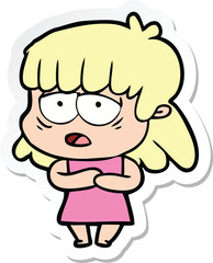 sticker of a cartoon tired woman