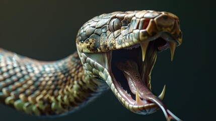 Close-up of a snake with its mouth open. Suitable for educational materials - obrazy, fototapety, plakaty