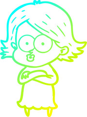 Obraz premium cold gradient line drawing of a cartoon girl pouting