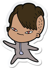 sticker of a cute cartoon girl with hipster haircut