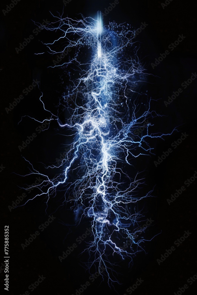 Poster a striking lightning bolt against a black background. suitable for weather and power related concept