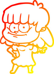 warm gradient line drawing of a cartoon smiling woman