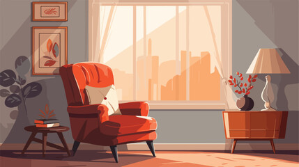 Cozy living room interior with armchair 2d flat car