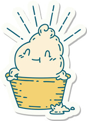 sticker of a tattoo style ice cream character